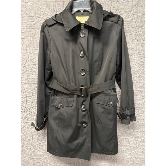 MICHAEL Michael Kors Hooded Trench Coat Belted Snap Button Pockets Women PL - Picture 1 of 16